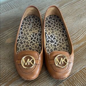 Michael Kors Tan Leather Loafers with Gold Accents